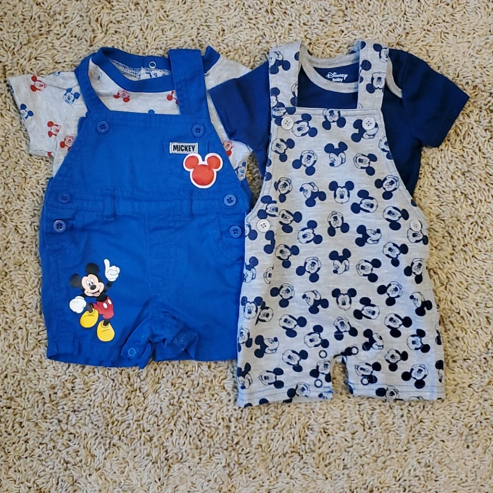 2 Mickey Mouse Overall Sets (0-3 mo)